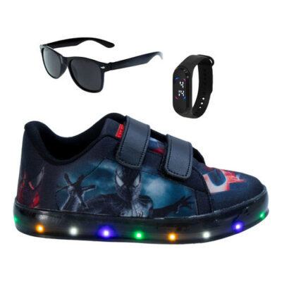 Tênis Casual Infantil Led Masculino Escolar + Óculos Relógio