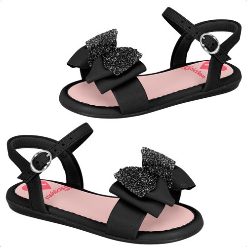 Sandália Infantil Menina Preto Laço Strass Molekinha - Image 4
