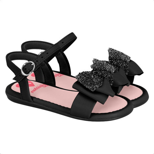 Sandália Infantil Menina Preto Laço Strass Molekinha - Image 2