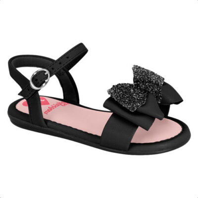 Sandália Infantil Menina Preto Laço Strass Molekinha
